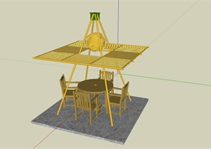 某竹帘结构桌椅设计SU(草图大师)模型
