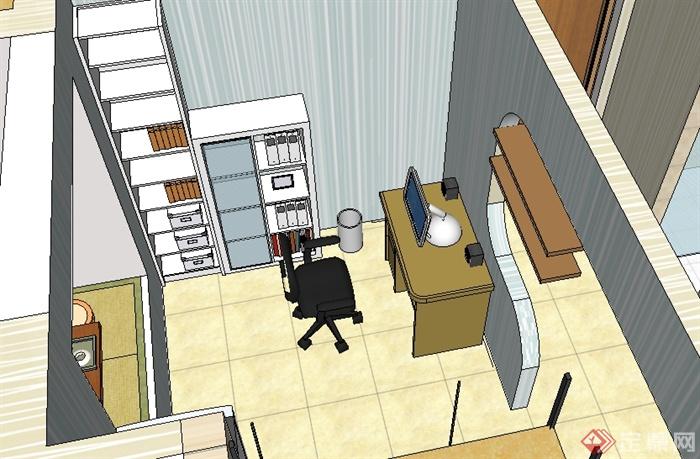 某现代风格两室两厅室内设计su模型（含吊顶模型）(2)