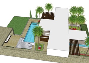 某住宅建筑设计SU(草图大师)模型（带景观室内）