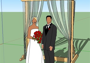 某景观节点婚礼背景、人物SU(草图大师)模型