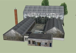 某温室植物园建筑设计SU(草图大师)模型