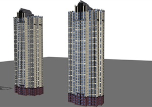 某现代风格超高层住宅建筑设计SU(草图大师)模型