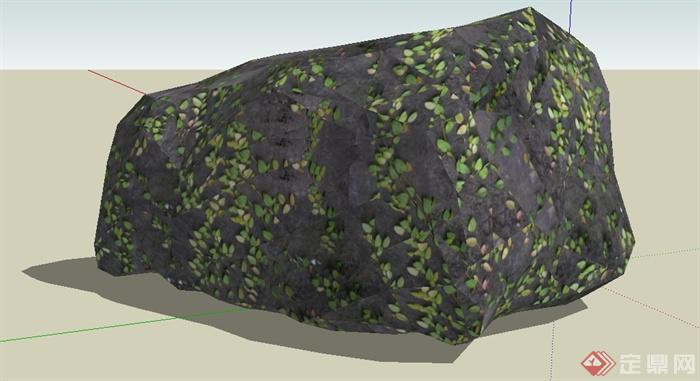 一块爬藤植物石头SU模型(1)