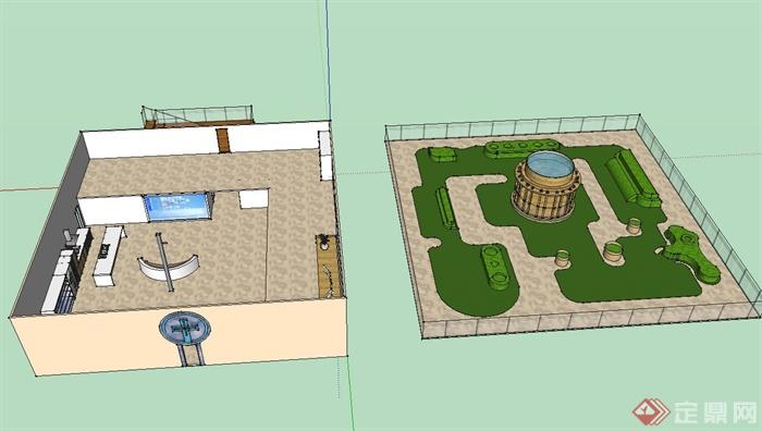 某医院室内布置和顶部花园设计SU模型(1)