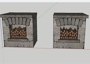 某壁炉式储木墙设计SU(草图大师)模型