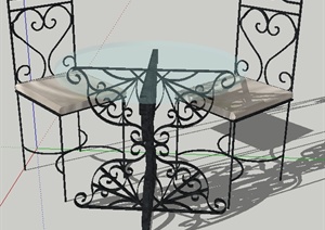 某室内空间铁艺桌椅组合SU(草图大师)模型
