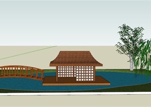 某日式湖中小屋建筑SU(草图大师)模型
