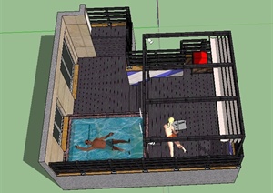 某室内泳池花园景观设计SU(草图大师)模型