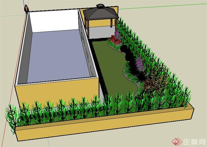 某地凉亭庭院花园景观设计SU模型(1)