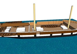 某欧式大型木质船只SU(草图大师)模型