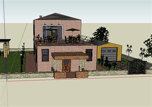 某小型多层别墅建筑设计SU(草图大师)模型（含景观）