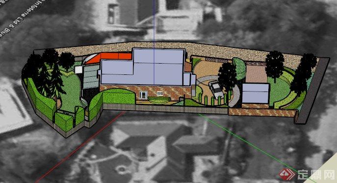 某欧式住宅建筑周边景观设计su模型