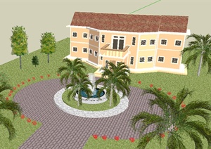 某热带别墅建筑设计SU(草图大师)模型（含景观）