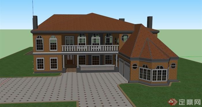 某欧式两层小别墅建筑SU模型(1)