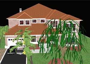 某多层别墅建筑设计SU(草图大师)模型（含花园）