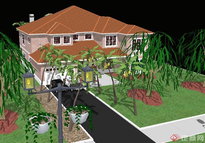 某别墅建筑庭院花园设计SU模型