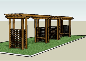 园林木质廊架设计SU(草图大师)模型