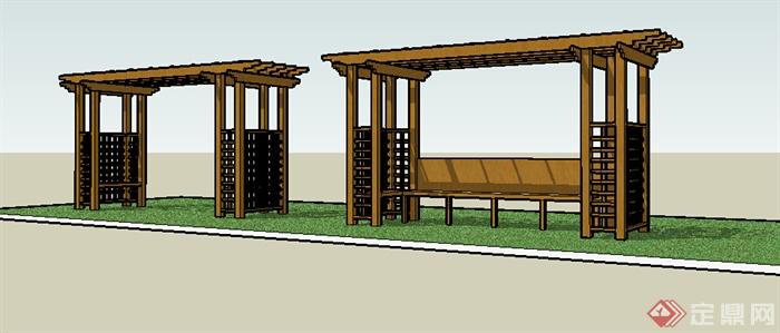 园林木质廊架设计su模型(2)