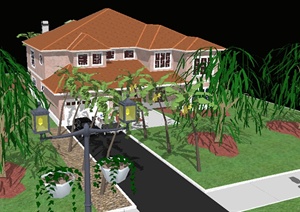 某别墅庭院花园建筑设计SU(草图大师)模型