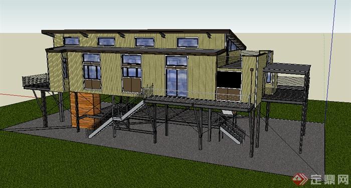 某2层别墅建筑模型设计SU参考(2)