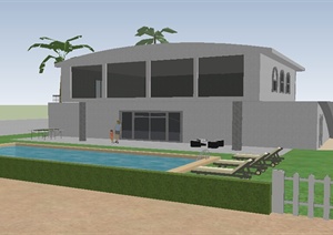 某小型别墅建筑设计SU(草图大师)模型（含泳池）