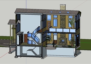 某2层别墅建筑模型设计SU(草图大师)素材
