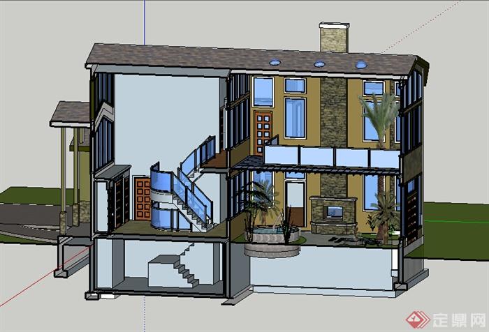 某2层别墅建筑模型设计SU素材(1)