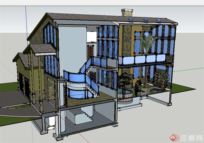 某2层别墅建筑模型设计SU素材(2)