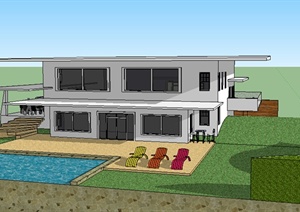 某2层别墅建筑设计SU(草图大师)模型（含泳池）