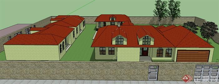 某欧式住宅别墅住宅建筑带游泳池设计su模型(2)