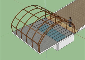 园林景观之现代游泳池设计方案SU(草图大师)模型