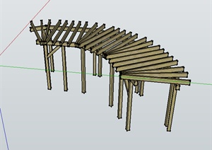 现代弧形木质廊架设计SU(草图大师)模型