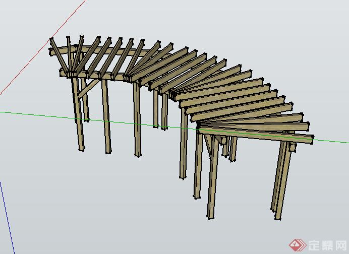 现代弧形木质廊架设计su模型(1)