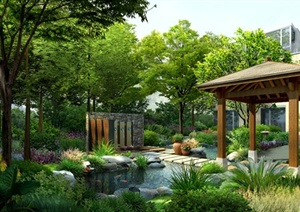 某现代别墅庭院景观设计效果PSD图