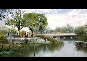某新中式公园景观规划效果图PSD格式