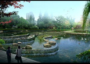 某公园跌水水景设计效果图PSD格式