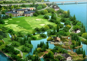 某滨水湖泊公园景观设计效果图PSD格式