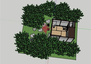 某庭院休息茶室景观设计SU(草图大师)模型